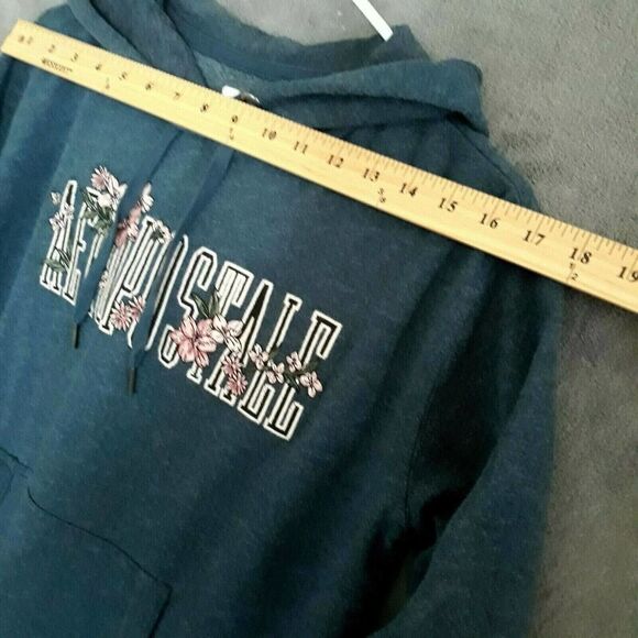 Aeropostale Hooded Fleece Jacket Womens XS Blue Kangaroo Pocket Pullover Logo - Picture 5 of 8